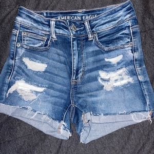American Eagle “Hi-Rise Shortie” jean shorts.